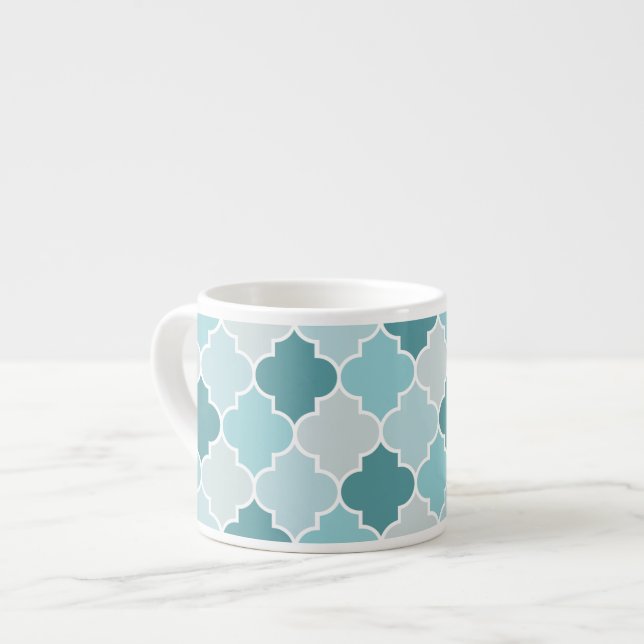 Tasse Expresso Bleu Marocain Trellis, Lattes, Quatrefoil (Devant gauche)