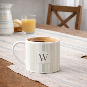 Tasse Expresso Bleu Poussiéreux Neutre Initial Rayure Rustique Ma