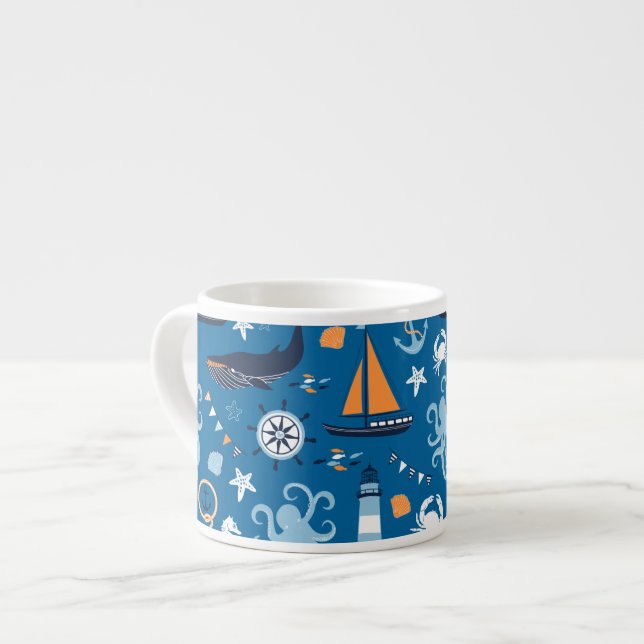 Tasse Expresso Bleu profond Toutes les choses Nautiques (Devant gauche)
