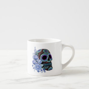 Tasse Expresso Blue Floral Black Sugar Skull Jour des morts