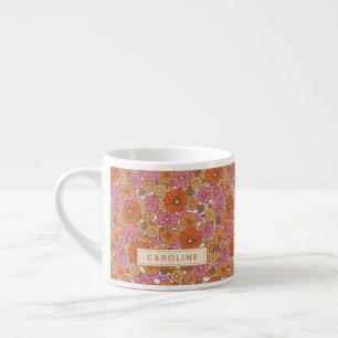 Tasse Expresso Boho Coloré Fleur Rétro mignonne orange rose Nom