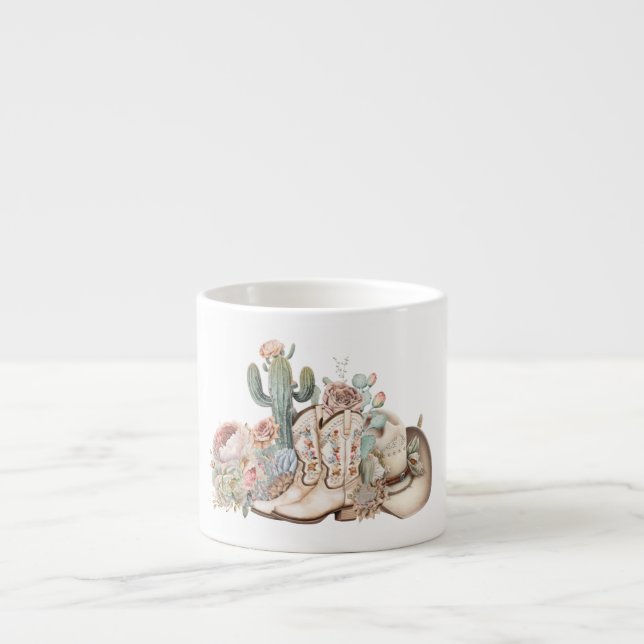 Tasse Expresso Boho désert cowgirl cowboy bottes de cowboy casque (Devant)