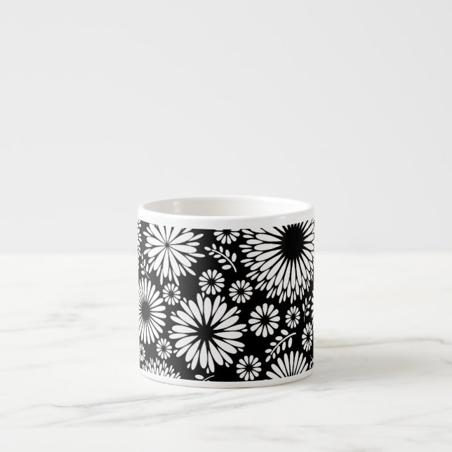 Tasse Expresso Boho fleurs Motif floral vectoriel noir et blanc (Devant)