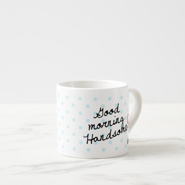 Tasse Expresso Bonjour beau ! Avec le pois et le monogramme (Devant droit)