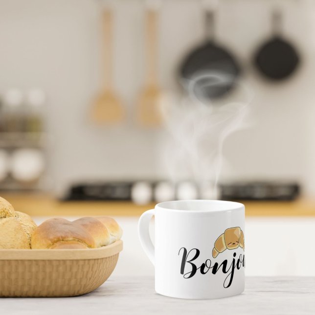 Tasse Expresso Bonjour Croissant pâtisserie française mignonne ka (Créateur téléchargé)