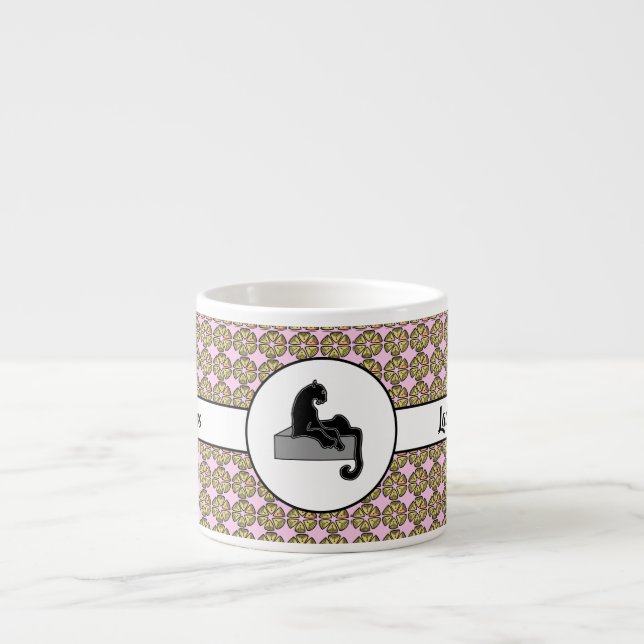 Tasse Expresso Boss Lady Chat noir et Fleurs roses (Devant)