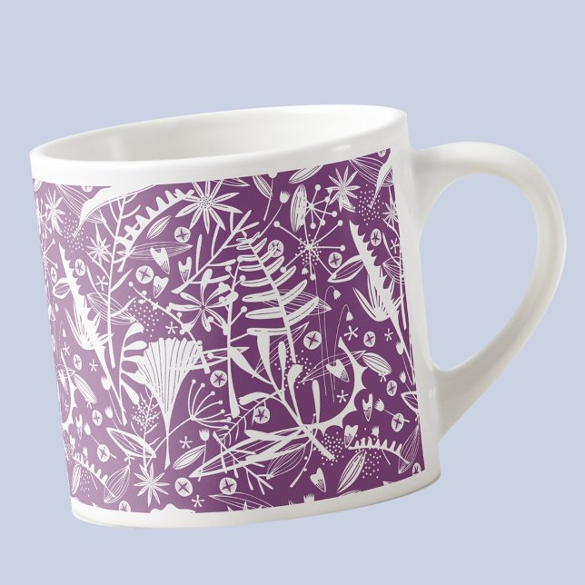 Tasse Expresso Botanique Floral Purple Blanc (Purple and white floral botanical pattern espresso coffee cup)