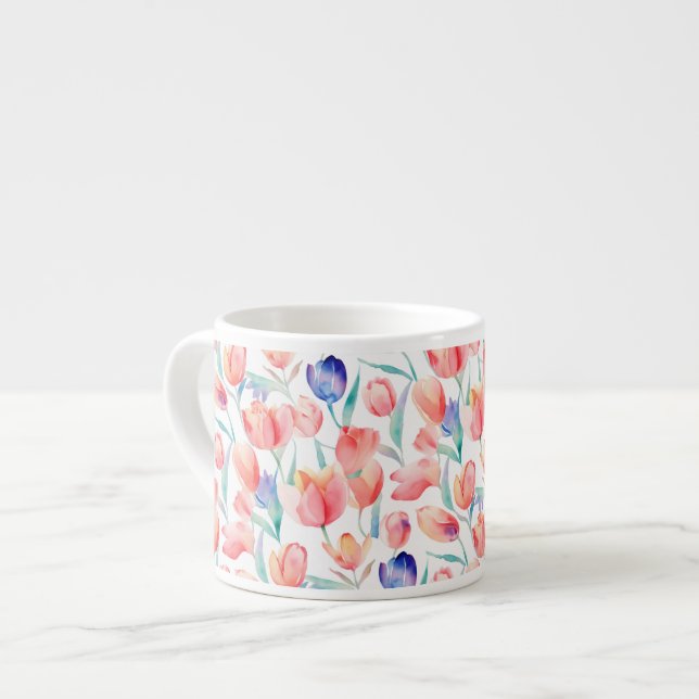 Tasse Expresso Boue de Motif de Tulipes Aquarelle (Devant gauche)
