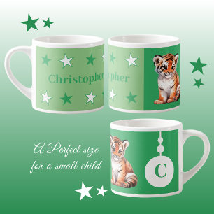 Tasse Expresso Boug tigre pour enfants nom personnalisé vert