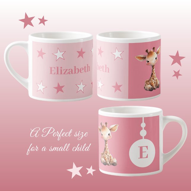 Tasse Expresso Bouge de girafe pour enfants nom personnalisé rose (Créateur téléchargé)