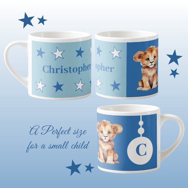 Tasse Expresso Bouge de lion pour enfants nom personnalisé bleu (Créateur téléchargé)