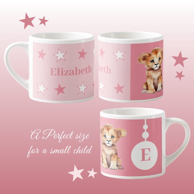 Tasse Expresso Bouge de lion pour enfants nom personnalisé rose (Créateur téléchargé)