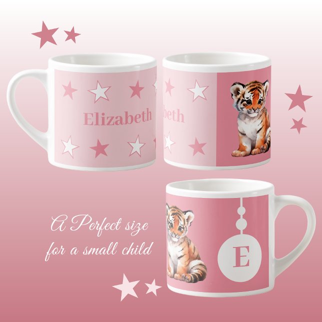 Tasse Expresso Bouge de tigre pour enfants nom personnalisé rose (Créateur téléchargé)