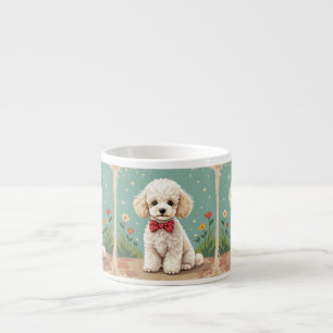 Tasse Expresso Caniche blanc adorable avec noeud papillon