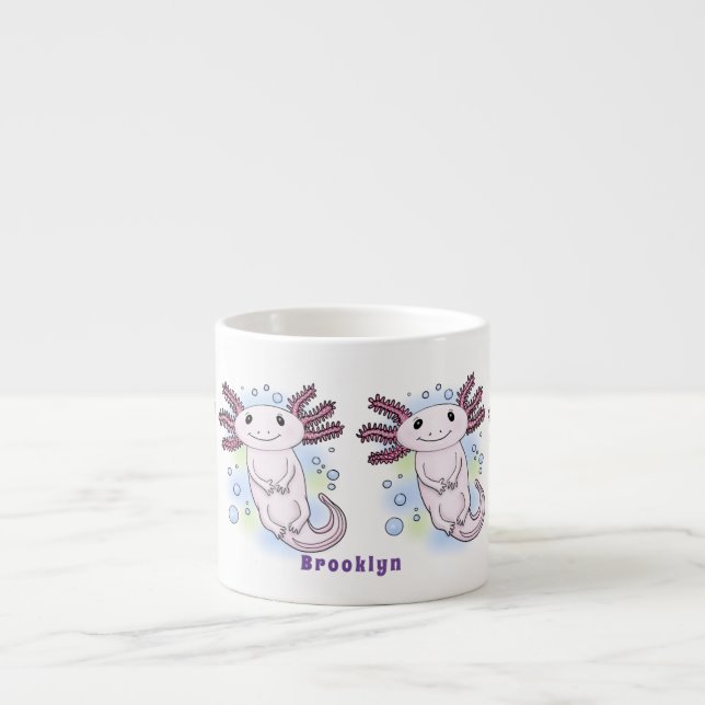Tasse Expresso Caricature axolotl rose adorable (Devant)