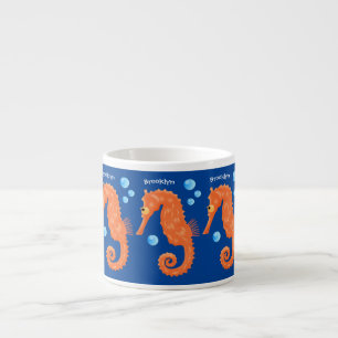 Tasse Expresso Caricature de bulles d'hippocampe orange