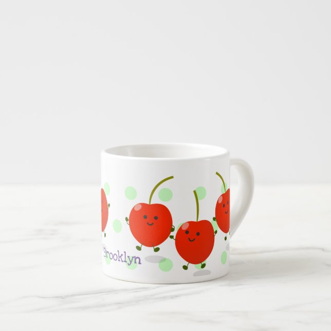 Tasse Expresso Caricature de cerises rouges à sauter mûr (Devant droit)