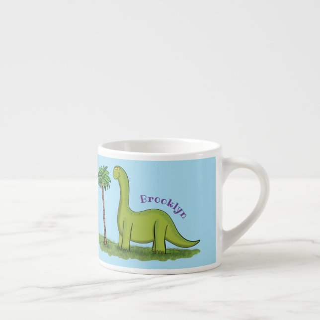 Tasse Expresso Caricature de dinosaure de brontosaurus vert migno (Droite)