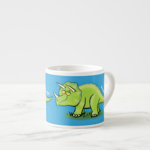 Tasse Expresso Caricature de dinosaure de triceratops vert mignon