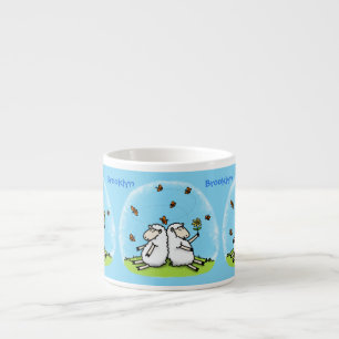 Tasse Expresso Caricature de moutons mignons amis et papillons