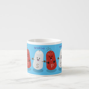 Tasse Expresso Caricature de shakers de sel et de poivre de Cute 