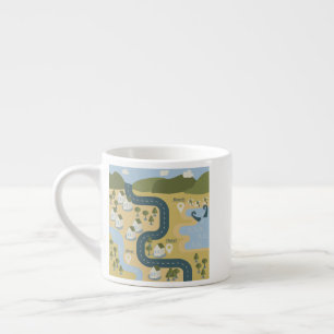 Tasse Expresso Caricature élégante paysage carte de voyage