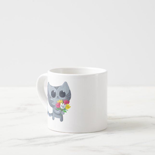 Tasse Expresso Chat et fleurs mignons de Kitty (Devant gauche)