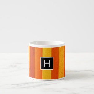 Tasse Expresso Chaud Patiné Orange Rouge rayures Monogramme