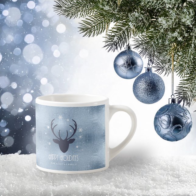 Tasse Expresso Chauffeurs de cerfs Silhouette & Snowflakes Blue I (Créateur téléchargé)