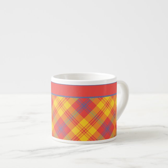 Tasse Expresso Chic rouge jaune clair et bleu Plaid Espresso Mug (Devant droit)