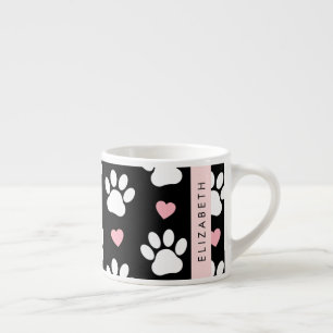 Tasse Expresso Chien Paws, White Paws, Rose Hearts, Votre Nom