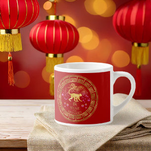 Tasse Expresso Chinois Zodiac Singe Rouge/Or ID542