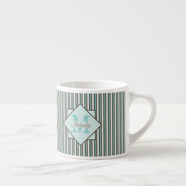 Tasse Expresso Chocolat Brown et pinte vert rayures Monogramme (Droite)