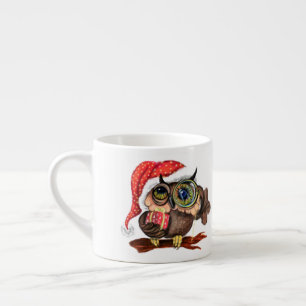 Tasse Expresso Chouettes de bébé mignonnes en Casquette de Noël e