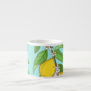 Tasse Expresso Citrons, Arrière - plan Bleu Vibrant sans couture.