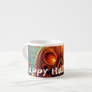 Tasse Expresso Citrouille orange effrayante avec visage, Hallowee
