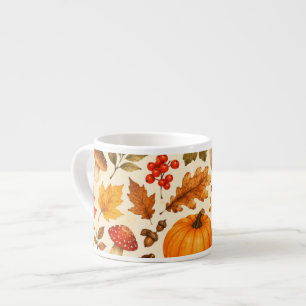 Tasse Expresso Citrouilles aquarelles d'automne, feuilles d'autom