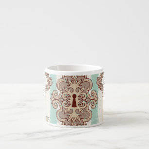 Tasse Expresso Clés vintages, verrous : motif à main levée.