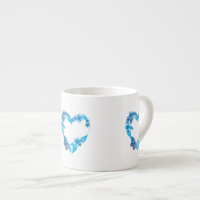 Tasse Expresso Coeur papillon bleu floral (Devant droit)