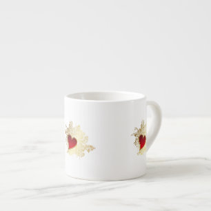 Tasse Expresso Coeur rouge sur Gold Filigree