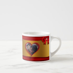 Tasse Expresso Cœurs d'or Ruban Rouge Photo Saint-Valentin Espres