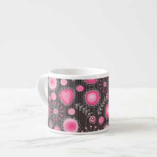 Tasse Expresso Coeurs et fleurs rose et bleu Whimsical