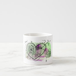 Tasse Expresso Coeurs ornés sur le vert et le pourpre Aquarelle L