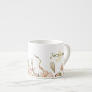 Tasse Expresso Conception de fleur de bébé ciel rose pastel monog