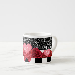 Tasse Expresso Coupe d'Espresso Love et Rose Blackboard Style