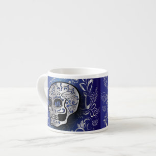Tasse Expresso Crâne bleu et argenté de saphir lunatique