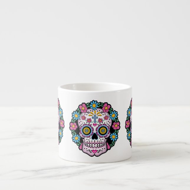 Tasse Expresso Crâne de Dia de los Muertos Sugar (Devant)