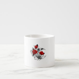Tasse Expresso Croissant mécanique avec roses rouges