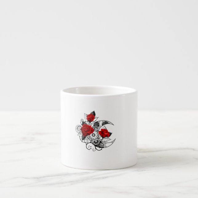 Tasse Expresso Croissant mécanique avec roses rouges (Devant)