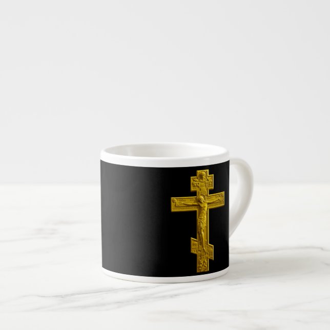 Tasse Expresso Croix orthodoxe russe d'or (Devant droit)